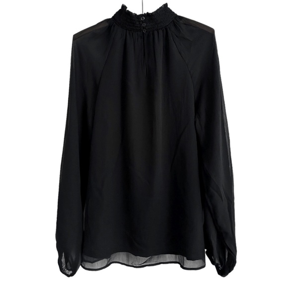 Nwt Joie Long Sleeved Chiffon Black Smocked Blouse Top - Picture 6 of 11